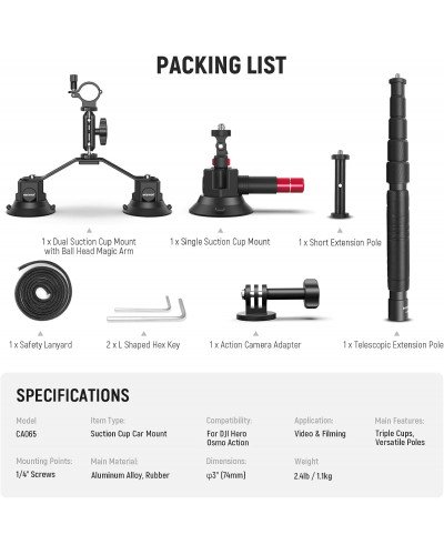 NEEWER CA065 Triple Suction Cup Camera Car Mount