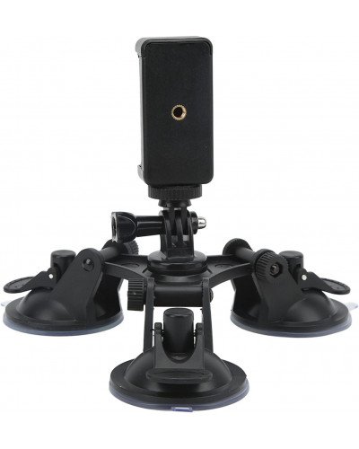 Triple Suction Cup Mount with 1/4 Threaded Head 360 Degree Tripod Ball Head