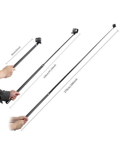 TELESIN Ultra Light No Bending Carbon Fibre Selfie Stick For Action Cameras 2.7M
