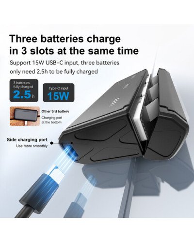 TELESIN Pocket-Size 3-Slot Charger Box & 2 Stamina Batteries Kit for GoPro HERO 9/10/11/12