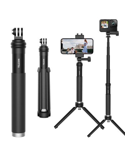 TELESIN 0.9m Extendable Aluminum Alloy Selfie Stick with Tripod and Phone Clip for GoPro TELESIN 0.9m Extendable Aluminum Alloy Selfie Stick with Tripod and Phone Clip for GoPro