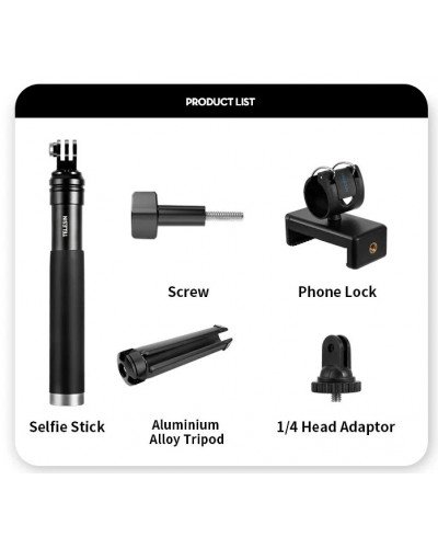 TELESIN 0.9m Extendable Aluminum Alloy Selfie Stick with Tripod and Phone Clip for GoPro TELESIN 0.9m Extendable Aluminum Alloy Selfie Stick with Tripod and Phone Clip for GoPro