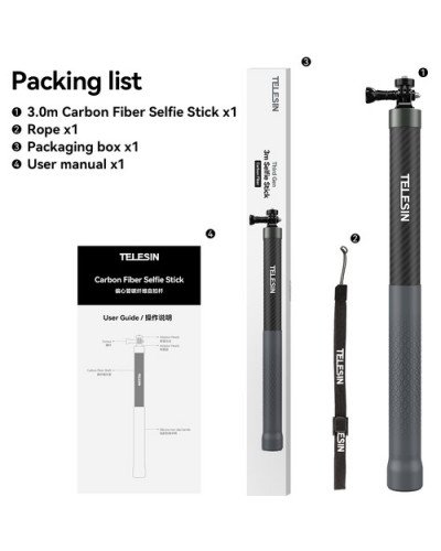 TELESIN New Design 3m Carbon Fiber Selfie Stick TELESIN New Design 3m Carbon Fiber Selfie Stick