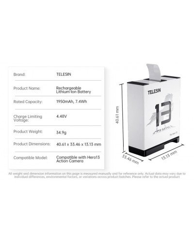 TELESIN 1950mAh Stamina Battery for GoPro Hero 13