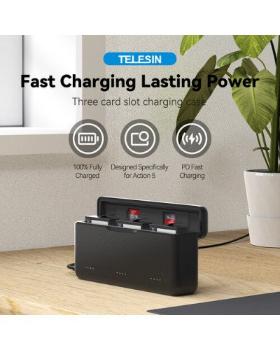 TELESIN 3-Slot Battery Charger for DJI Osmo 360/Action 3/4/5 Pro/6