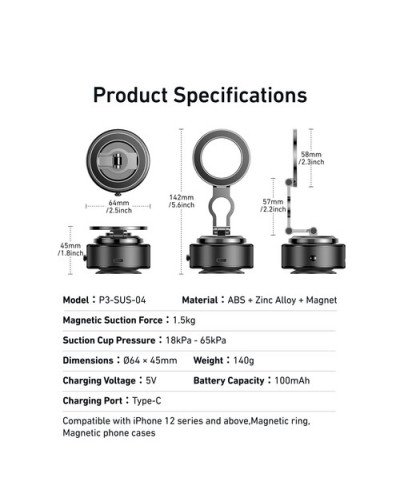 TELESIN Magnetic Electric Suction Cup Bracket