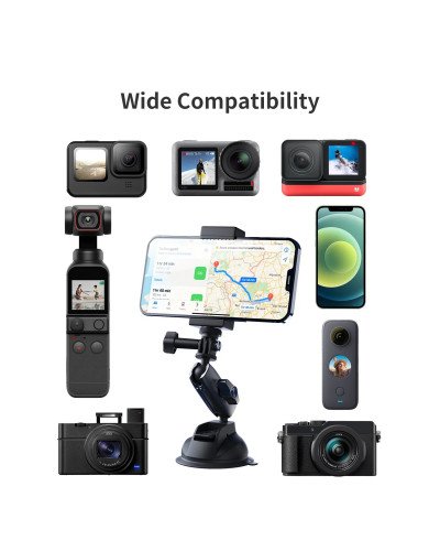 TELESIN Aluminum Alloy Camera Suction Cup Mount With Phone Clip TELESIN Aluminum Alloy Camera Suction Cup Mount With Phone Clip