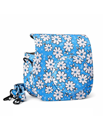 Classic Flower Fabric Camera Case Bag For FUJIFILM Instax Mini8/9/10/11/12 Instant Camera (Blue)