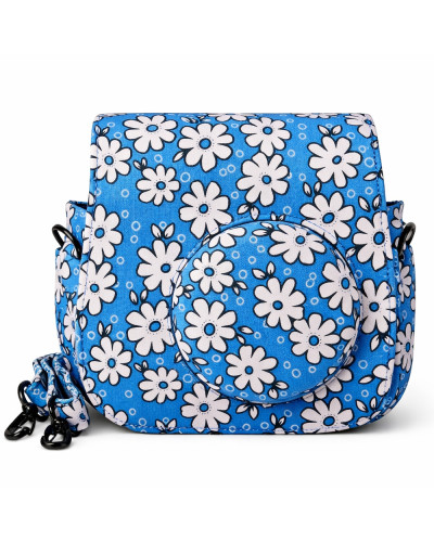 Classic Flower Fabric Camera Case Bag For FUJIFILM Instax Mini8/9/10/11/12 Instant Camera (Blue)