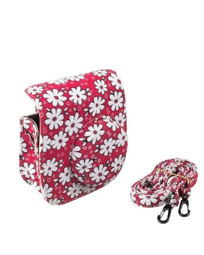Classic Flower Fabric Camera Case Bag For FUJIFILM Instax Mini8/9/10/11/12 Instant Camera (Red)