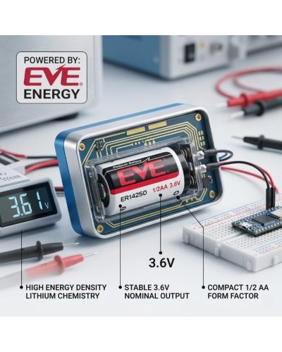 EVE ER 14250 Lithium Thionyl Chloride Battery 1/2 AA Size 3.6V 1200mAh for Utility Metres and Security Systems