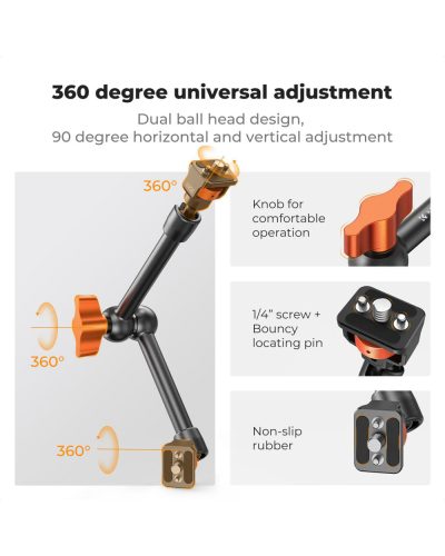 K&F Concept 11-Inch Magic Arm with 1/4-Inch Screw & 360° Ball Heads for Monitor LED Light & Camera Rig K&F Concept 11-Inch Magic Arm with 1/4-Inch Screw & 360° Ball Heads for Monitor LED Light & Camera Rig