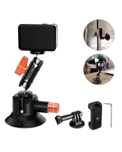 K&F Concept 3-Inch Suction Cup Mount with Double Ball Head Magic Arm 1/4-Inch Screw for Car & Action Camera