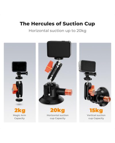 K&F Concept 3-Inch Suction Cup Mount with Double Ball Head Magic Arm 1/4-Inch Screw for Car & Action Camera