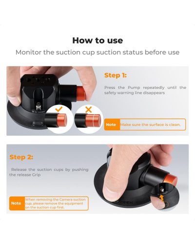 K&F Concept 3-Inch Suction Cup Mount with Double Ball Head Magic Arm 1/4-Inch Screw for Car & Action Camera