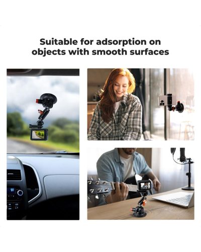 K&F Concept 3-Inch Suction Cup Mount with Double Ball Head Magic Arm 1/4-Inch Screw for Car & Action Camera