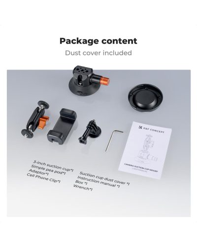 K&F Concept 3-Inch Suction Cup Mount with Double Ball Head Magic Arm 1/4-Inch Screw for Car & Action Camera