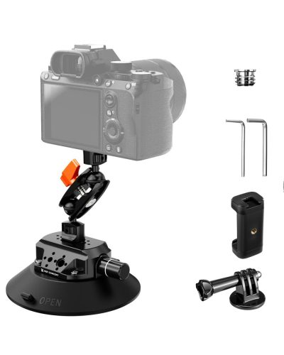 K&F Concept 6-Inch Suction Cup Camera Mount with Magic Arm ARRI & 1/4-Inch 3/8-Inch Threads for Car & Action Camera