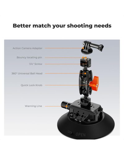 K&F Concept 6-Inch Suction Cup Camera Mount with Magic Arm ARRI & 1/4-Inch 3/8-Inch Threads for Car & Action Camera