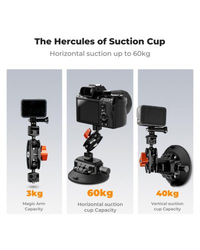 K&F Concept 6-Inch Suction Cup Camera Mount with Magic Arm ARRI & 1/4-Inch 3/8-Inch Threads for Car & Action Camera