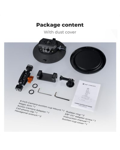 K&F Concept 6-Inch Suction Cup Camera Mount with Magic Arm ARRI & 1/4-Inch 3/8-Inch Threads for Car & Action Camera