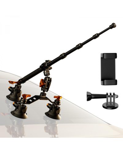 K&F Concept Triple Suction Cup Car Mount Kit with Extension Pole & Phone Holder for Action Camera