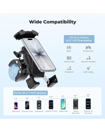 K&F Concept Motorcycle Phone Mount with 360° Adjustable Handlebar Clamp for 4.7-Inch–6.9-Inch Phones K&F Concept Motorcycle Phone Mount with 360° Adjustable Handlebar Clamp for 4.7-Inch–6.9-Inch Phones