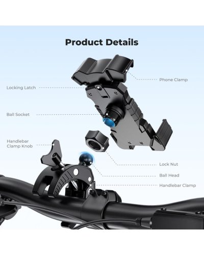 K&F Concept Motorcycle Phone Mount with 360° Adjustable Handlebar Clamp for 4.7-Inch–6.9-Inch Phones K&F Concept Motorcycle Phone Mount with 360° Adjustable Handlebar Clamp for 4.7-Inch–6.9-Inch Phones