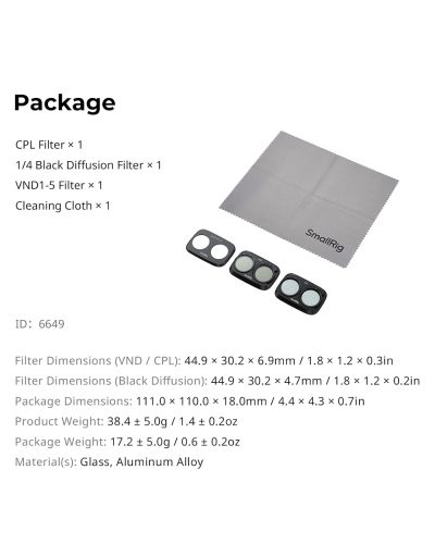 SmallRig VND 1-5 & CPL & Black Mist Filter Kit for DJI Osmo Pocket 4P SmallRig VND 1-5 & CPL & Black Mist Filter Kit for DJI Osmo Pocket 4P