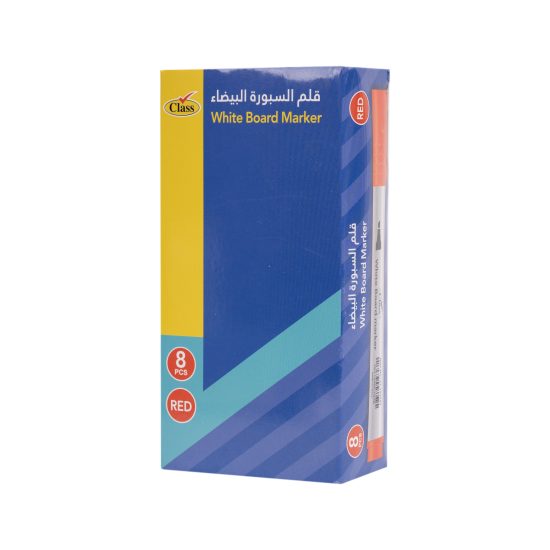 كلاس قلم سبورة - أحمر – مثالي للملاحظات المدرسية وأعمال المكتب والكتابة اليومية - طقم من 8 قطعة