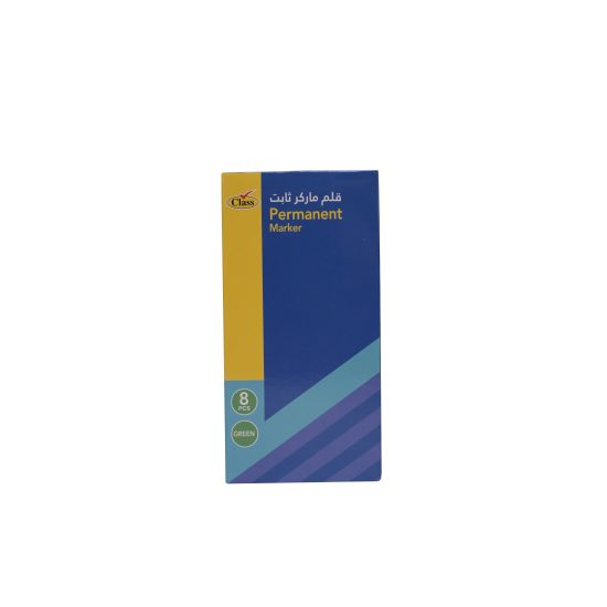 كلاس قلم ماركر دائم - أخضر – مثالي للملاحظات المدرسية وأعمال المكتب والكتابة اليومية - طقم من 8 قطعة